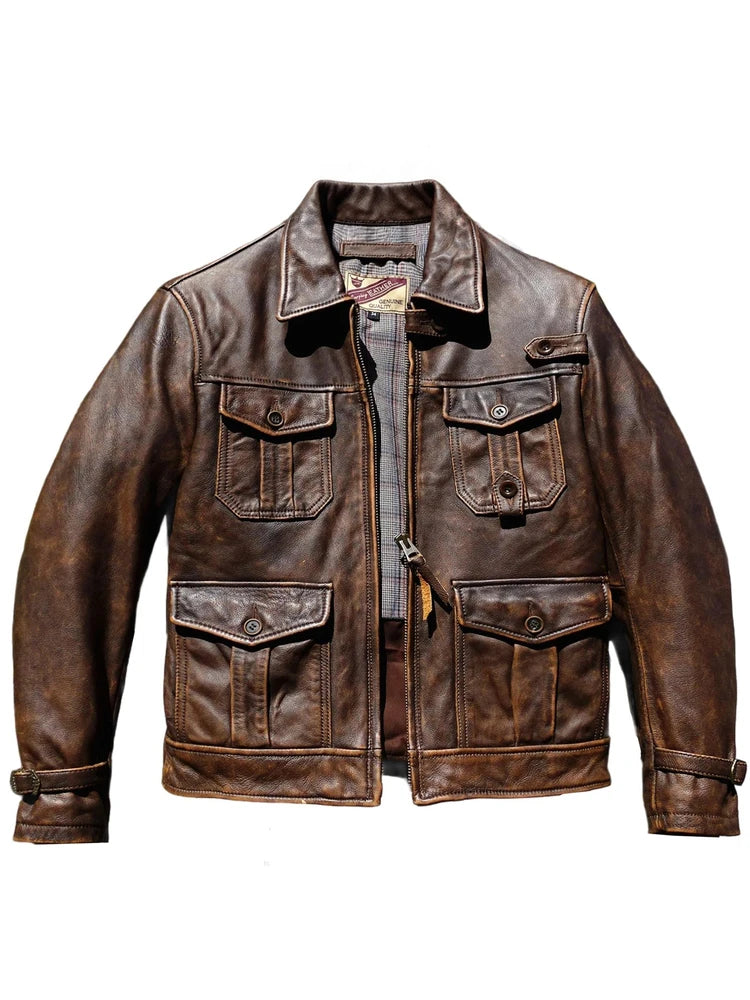 Blouson moto en cuir noir - vue - vue 1