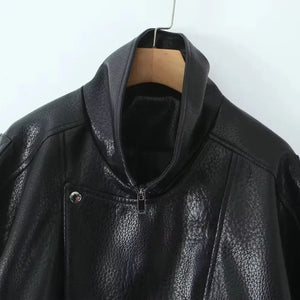Veste oversize en simili cuir noir pour femme - vue de face - vue 3