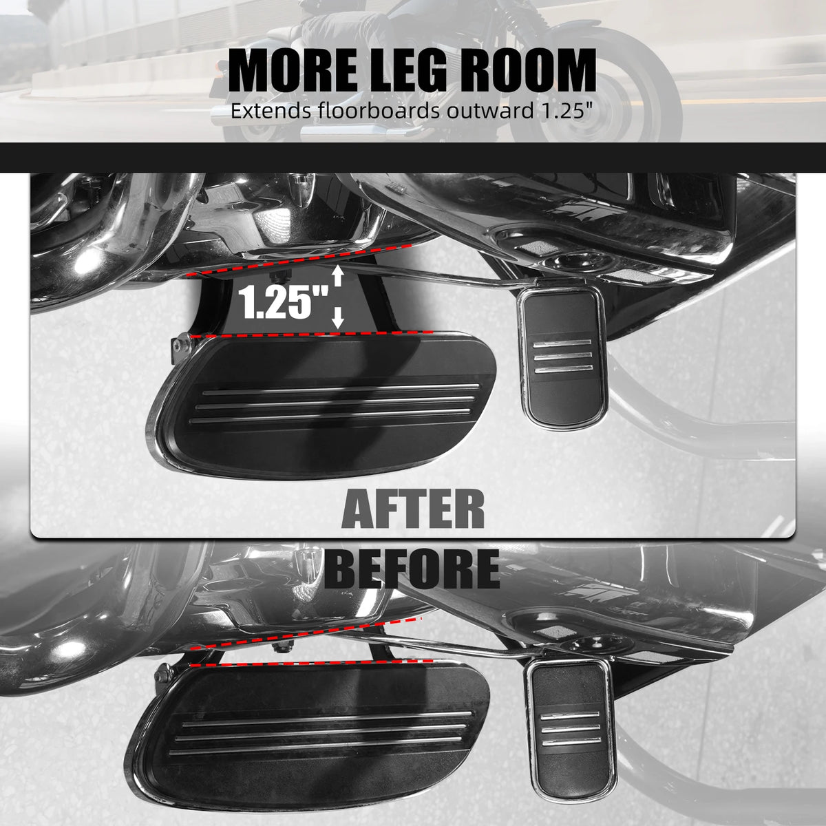 Kit Extensions de Marchepieds Conducteur (+3,2cm) pour Harley Street Glide, Road Glide, Road King – photo 2/7