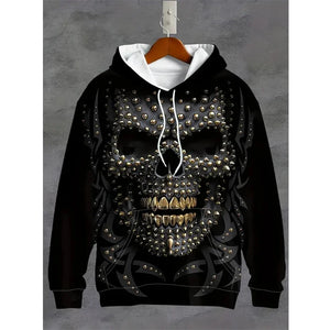 Sweat à Capuche Oversize Imprimé Tête de Mort 3D - vue 7