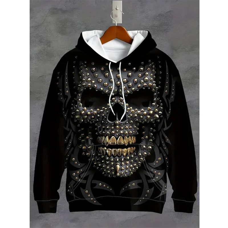 Sweat à Capuche Oversize Imprimé Tête de Mort 3D - vue 7