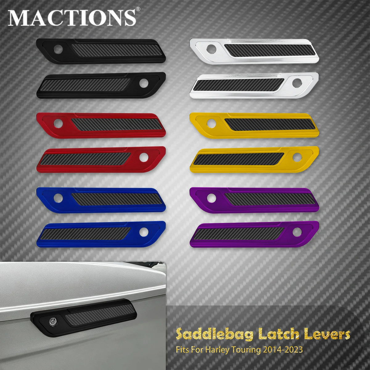 Leviers de loquets de sacoches en aluminium - Harley Touring Road King, Electra Glide, Street Glide, Road Glide 2014-2025 – photo 1/12