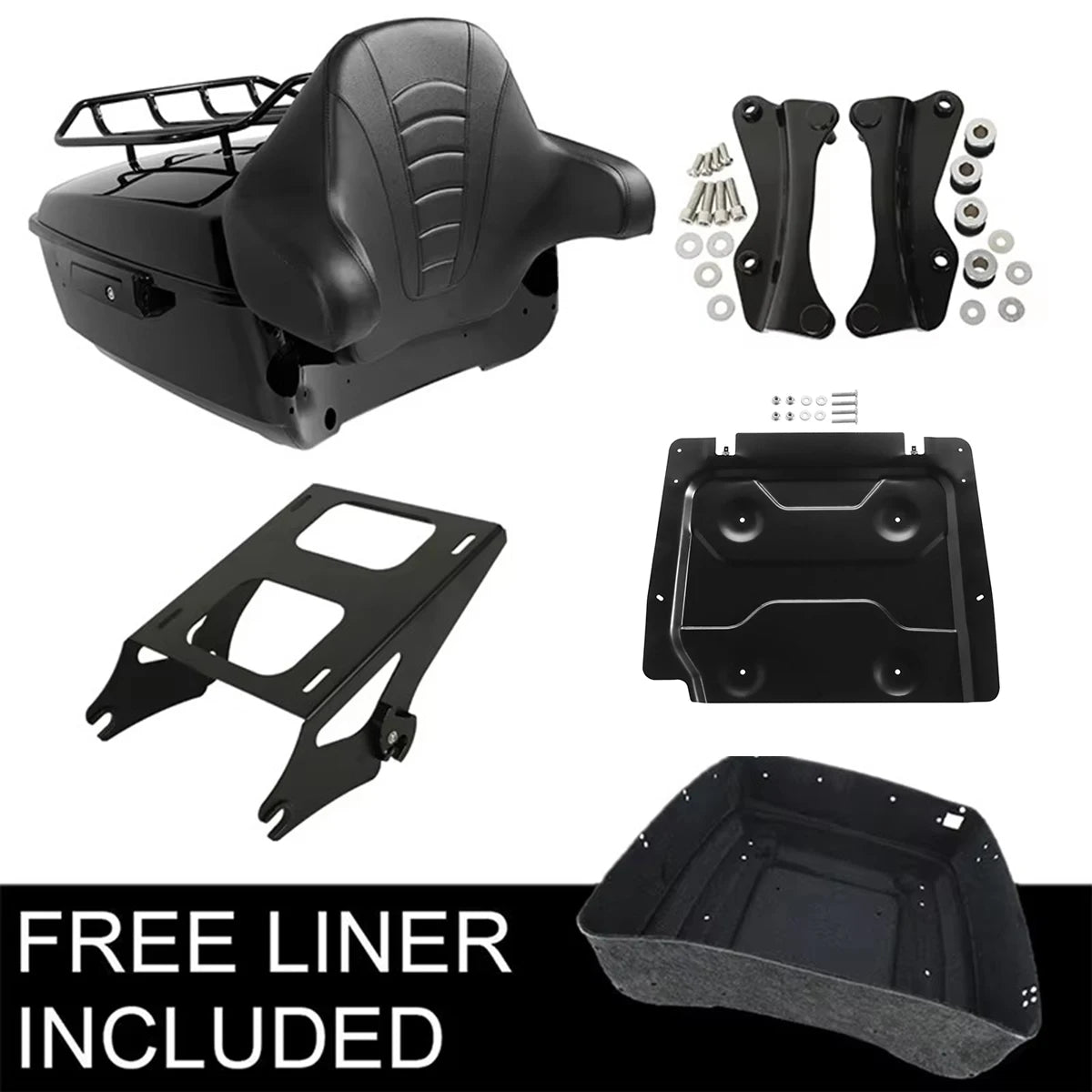 Malle top case noire avec dossier passager montée sur une Harley-Davidson Touring - vue 12
