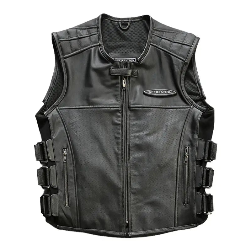 Gilet moto en cuir véritable - vue produit - vue 6