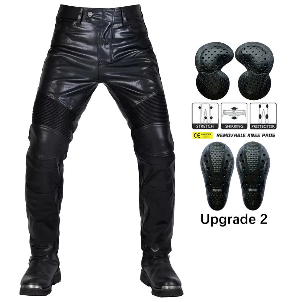 Pantalon Moto Cross Homme Cuir PU Protections CE Genoux Hanches - vue 10