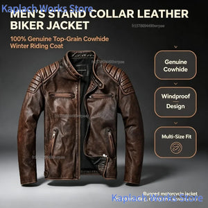 Blouson en cuir col montant homme - vue de face - vue 3