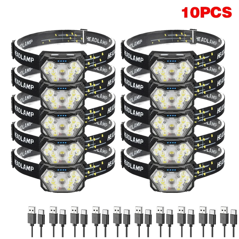 Lampe frontale LED 9 diodes, rechargeable USB, détecteur de mouvement – photo 7/15