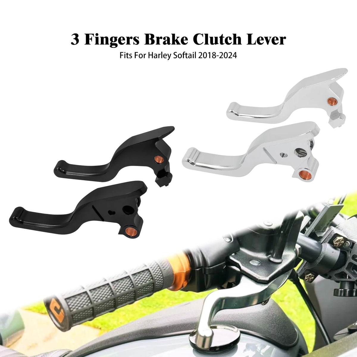 Leviers de frein et d'embrayage 3 doigts CNC pour Harley-Davidson Softail Low Rider, Street Bob, Breakout, Fat Boy, Slim 2018-2024 – photo 1/8