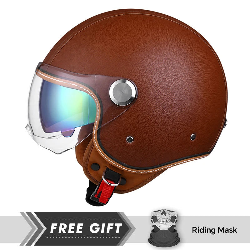Casque moto jet 3/4 open face en cuir avec double visière - vue 15