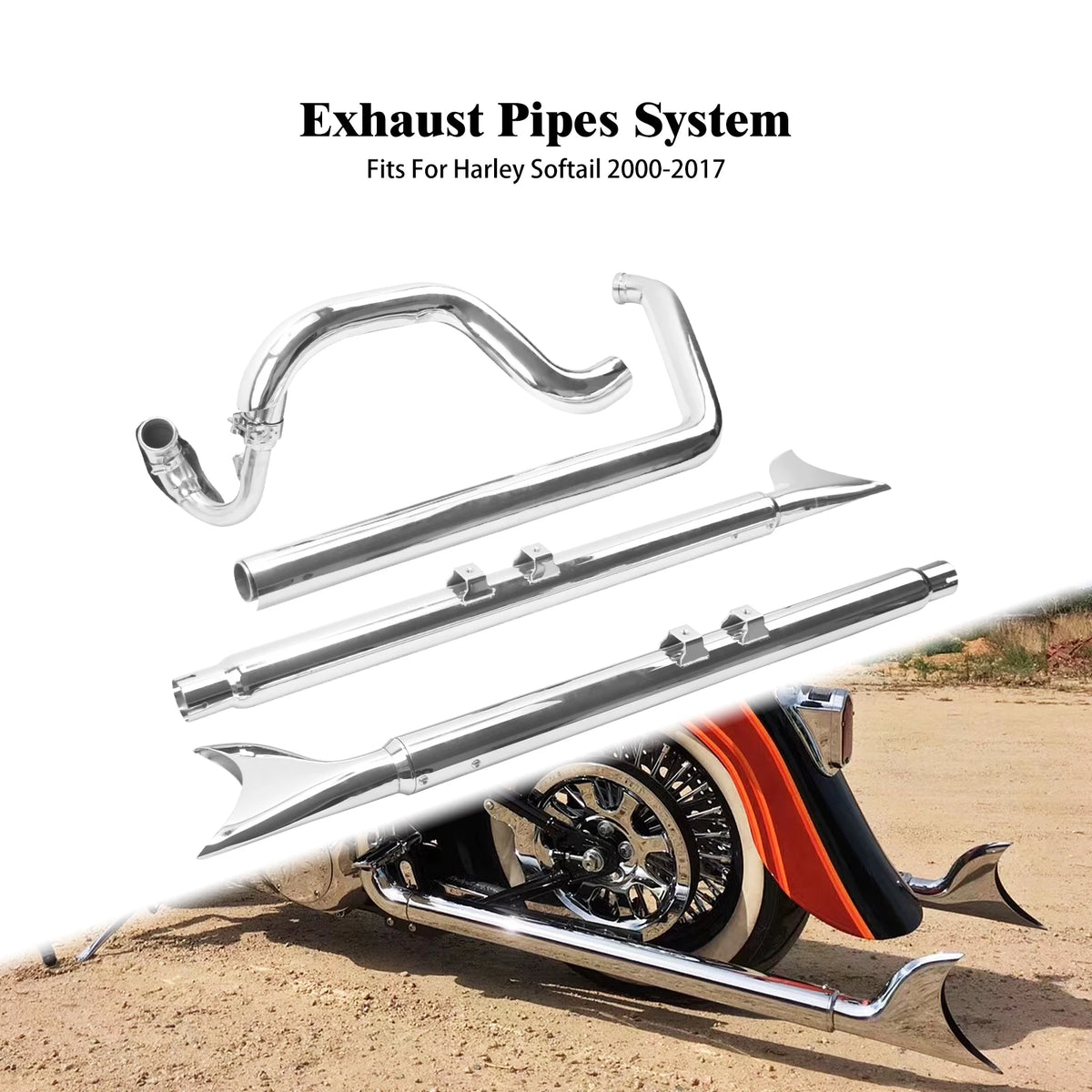 Système d'Échappement Double Chromé - Harley-Davidson Softail Breakout FXSB 2013-2016, Fat Boy FLSTF, Deluxe 2007-2017, Slim FXSTB – photo 1/6