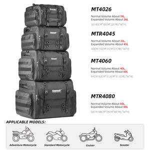 Sac de selle arrière moto Rhinowalk noir, fermetures zippées latérales - vue 2