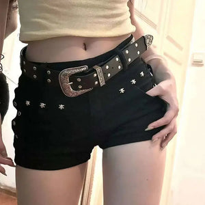 Short en jean noir taille basse style Y2K punk - vue 1