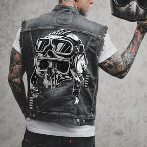 Gilet en jean homme imprimé aigle sans manches, vue de face - vue 12