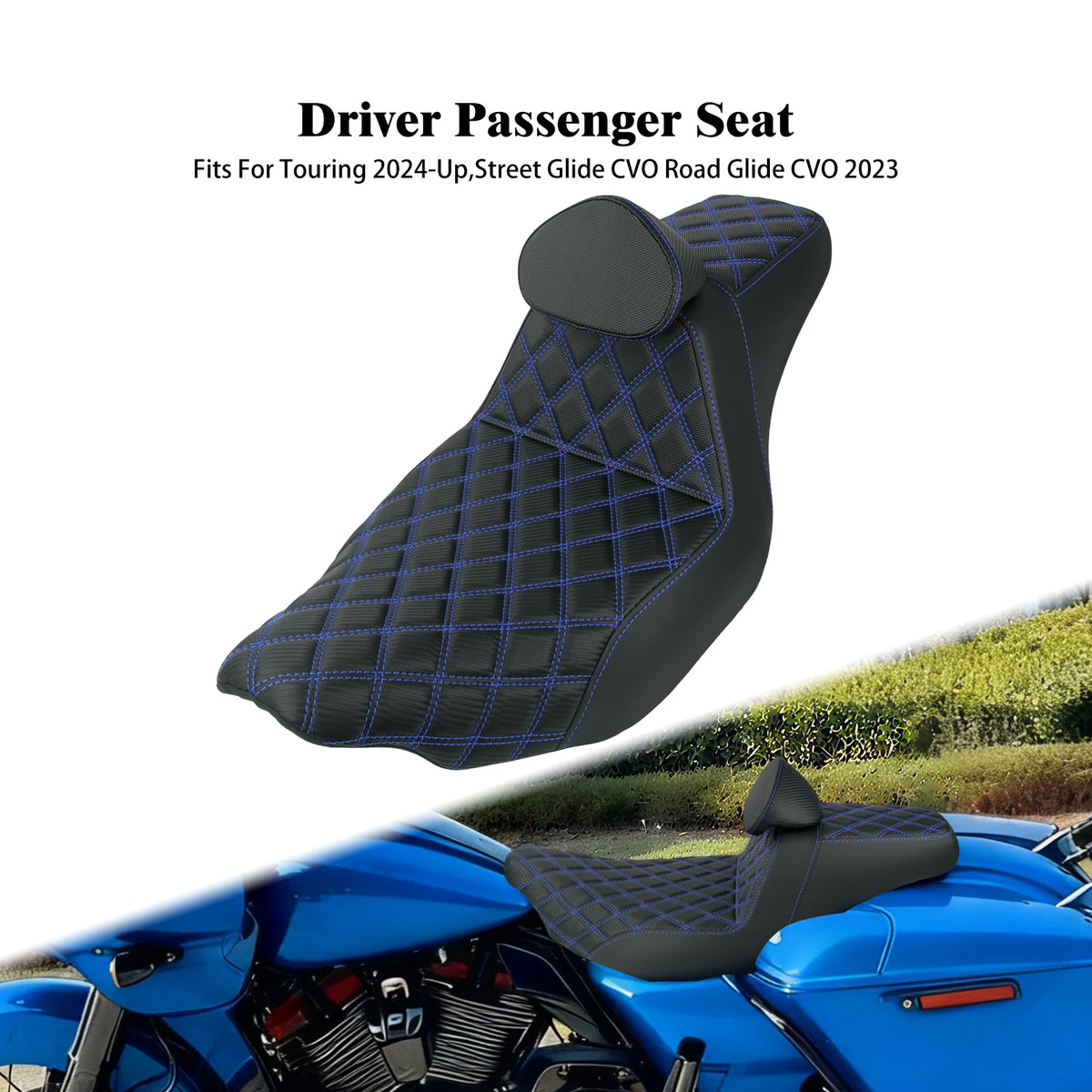 Selle biplace noire avec dossier conducteur pour Harley-Davidson Touring - vue 8