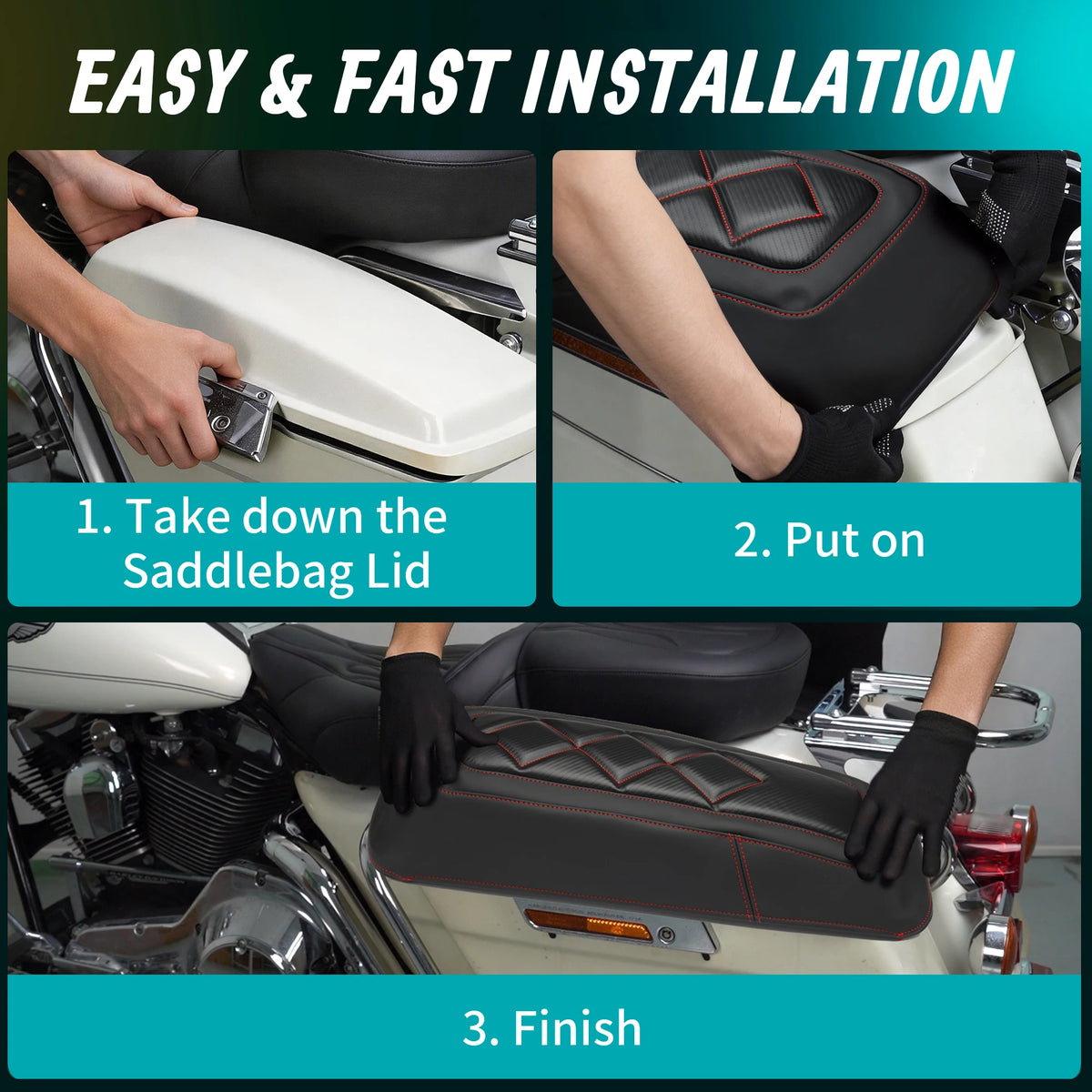 Caches de protection pour sacoches cavalières Harley Touring 1993-2013, cuir microfibre (la paire) - vue 6