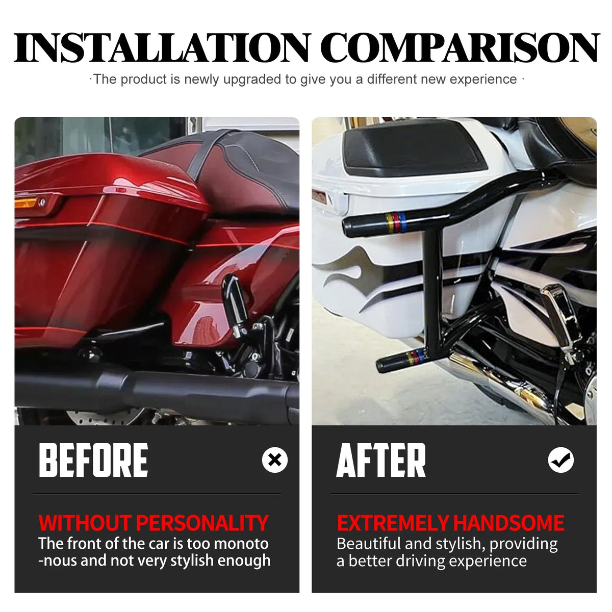 Arceau de protection noir avec rails de garde autour des sacoches d'une Harley-Davidson Touring - vue 2