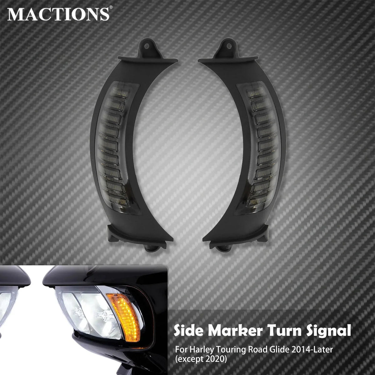 Clignotant avant LED noir avec veilleuse latérale ambre/blanc pour Harley Touring Road Glide - vue 1