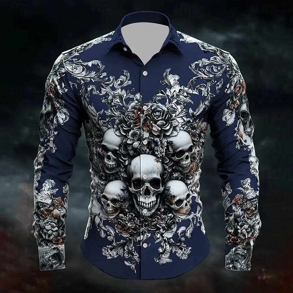 Chemise noire manches longues imprimé tête de mort - vue 16