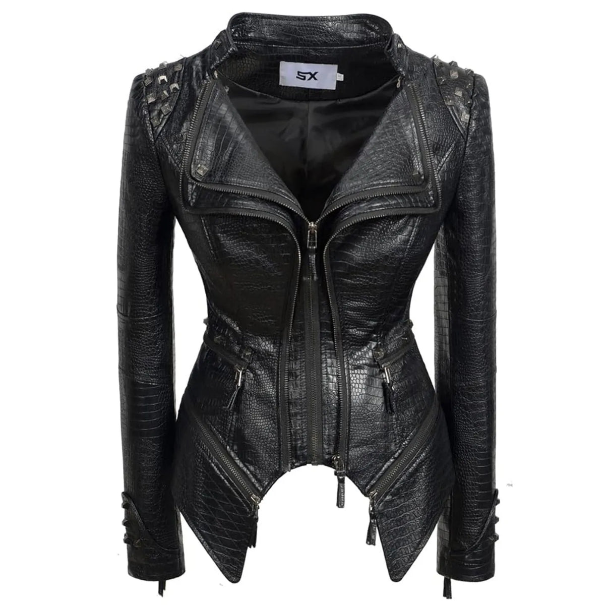 Veste motarde femme cloutée noire - vue de face - vue 8