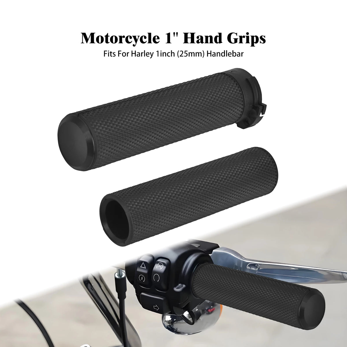 Poignées de Guidon Antidérapantes 1" (25mm) - Harley-Davidson Touring, Softail, Dyna, Sportster – photo 1/6
