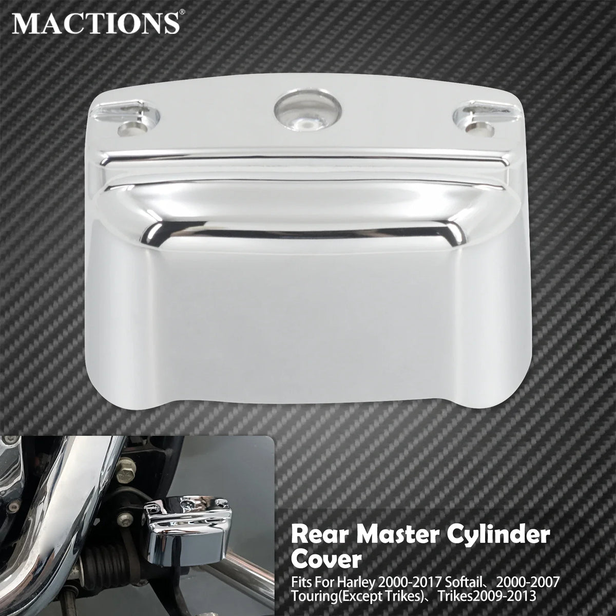Cache maître-cylindre de frein arrière chromé pour Harley-Davidson Softail, Touring, Trike 2000-2017 – photo 1/7