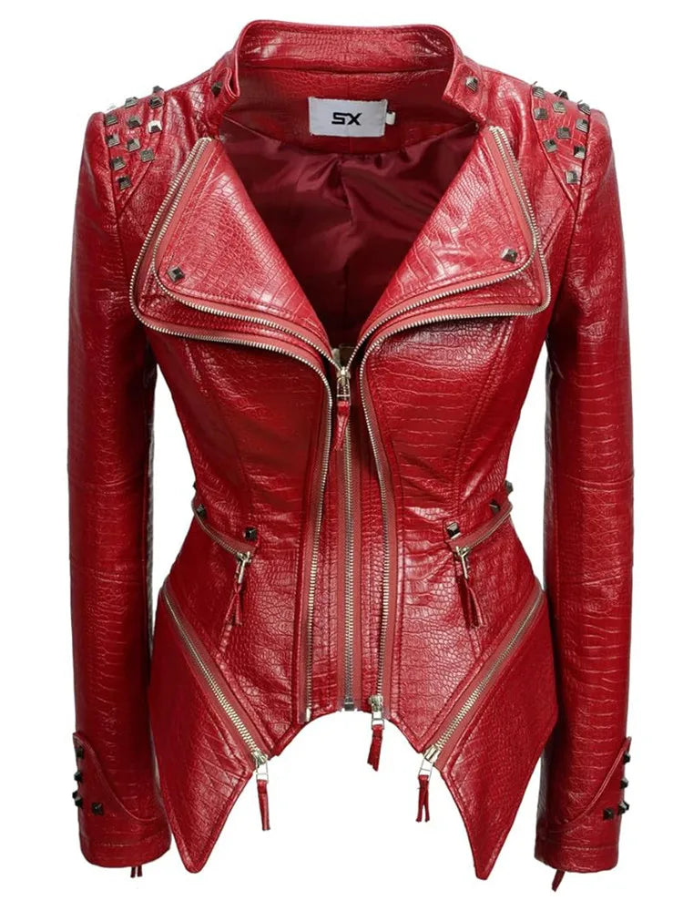 Veste motarde femme cloutée noire - vue de face - vue 7