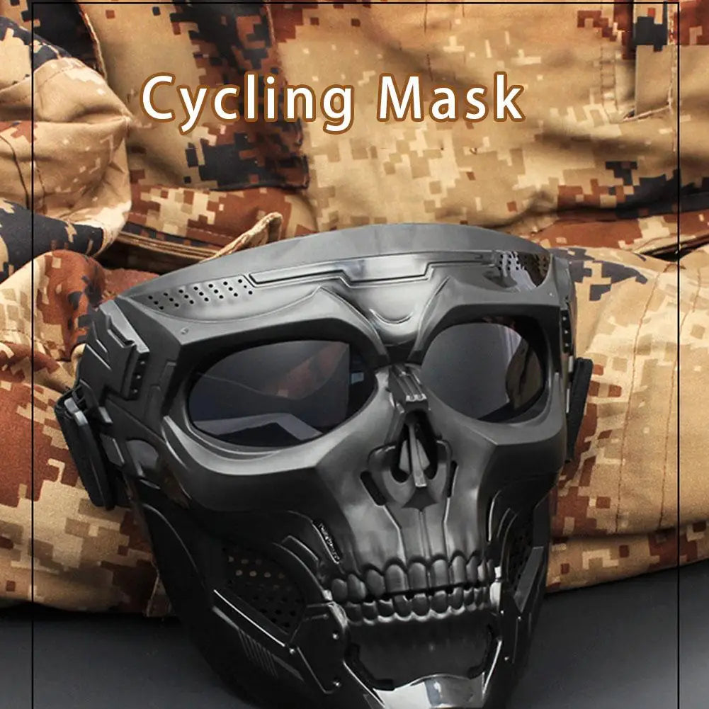 Masque de moto tête de mort rétro noir style biker - vue 2