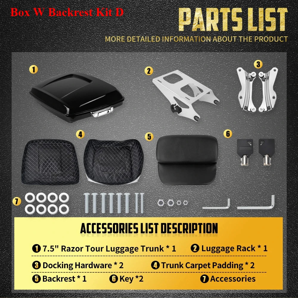 Kit Top Case Razor 7,5\" avec Dossier, Support et Fixation Rapide - Harley-Davidson Touring 2014-2025 – photo 7/12