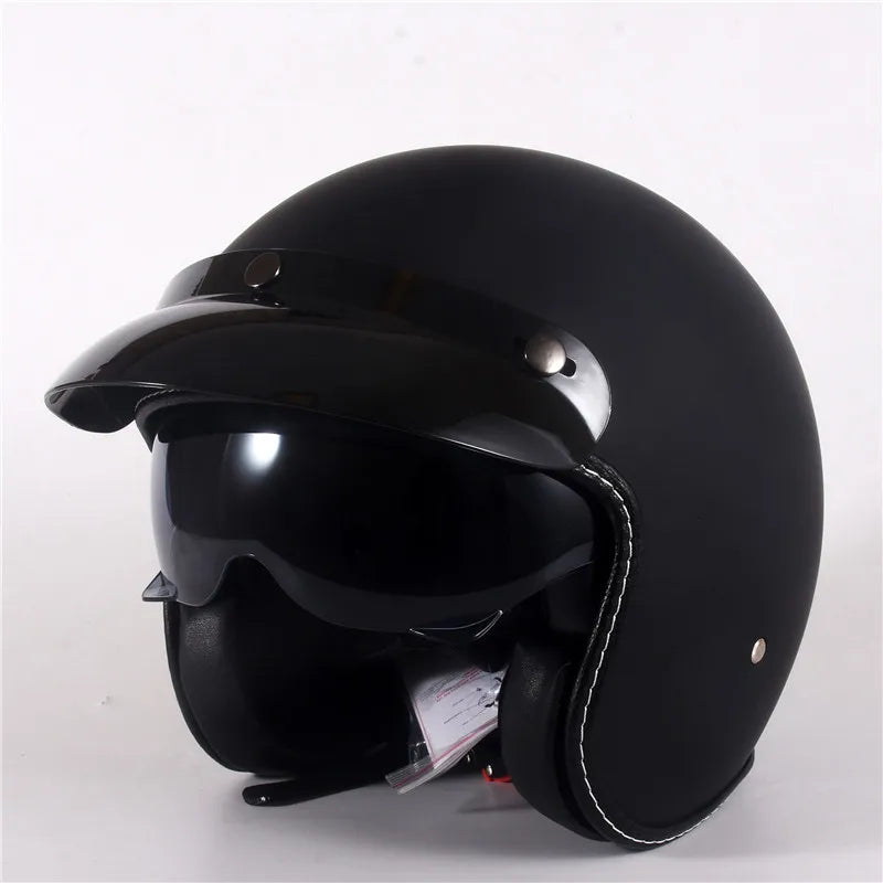 Casque Moto Jet Vintage Noir Brillant - Style Café Racer - vue 7