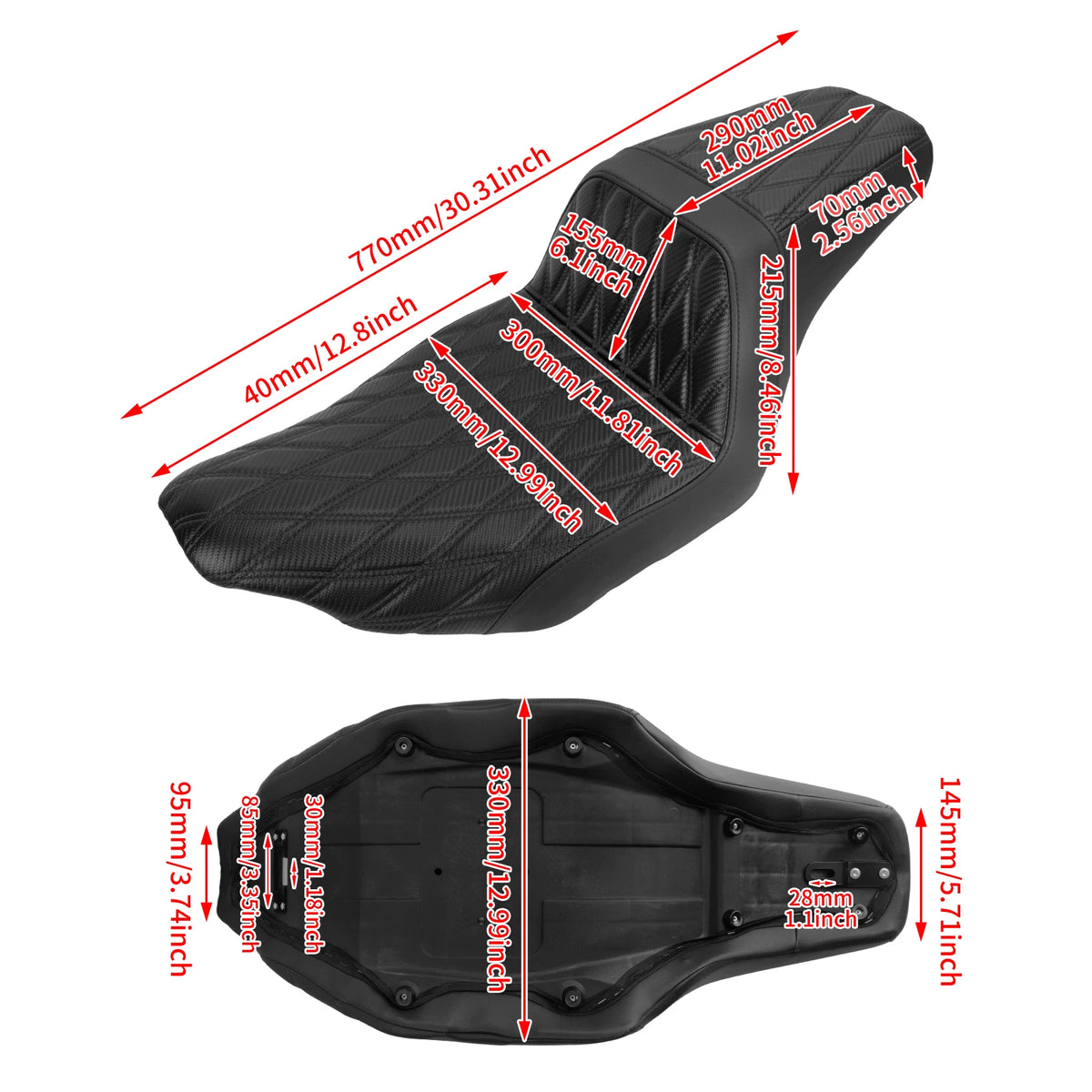 Selle biplace en cuir noir pour Harley-Davidson Touring - vue 6