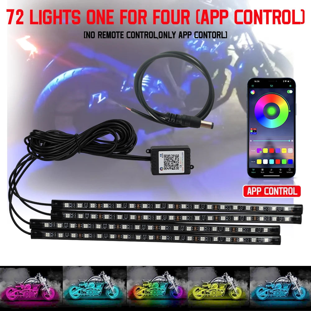 Bande LED d'ambiance flexible RVB pour moto, néon décoratif contrôlable par application 12V - vue 12