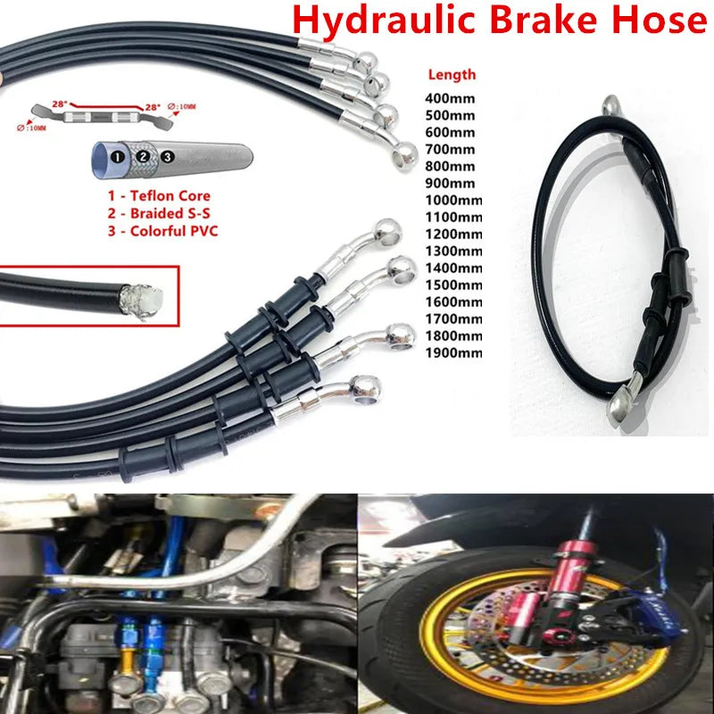 Durite de frein hydraulique universelle 400-1500 mm, raccords banjo double 28°, pour moto