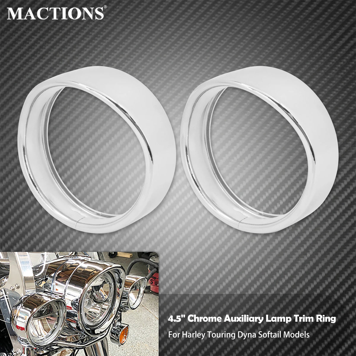 Anneaux de Finition Chromés pour Feux Additionnels 4,5" - Harley-Davidson Touring – photo 1/9