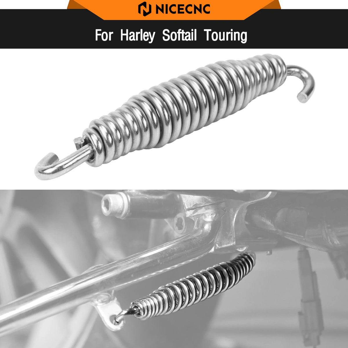 Ressort de Béquille Latérale (Jiffy Stand) Acier Inoxydable - Harley-Davidson Street Glide, Road King, Fat Boy, Heritage Classic – photo 1/7