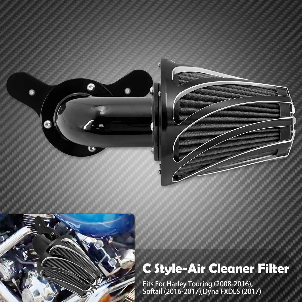 Kit Filtre à Air Noir en Aluminium - Harley-Davidson Sportster, Dyna, Softail et Touring – photo 8/10