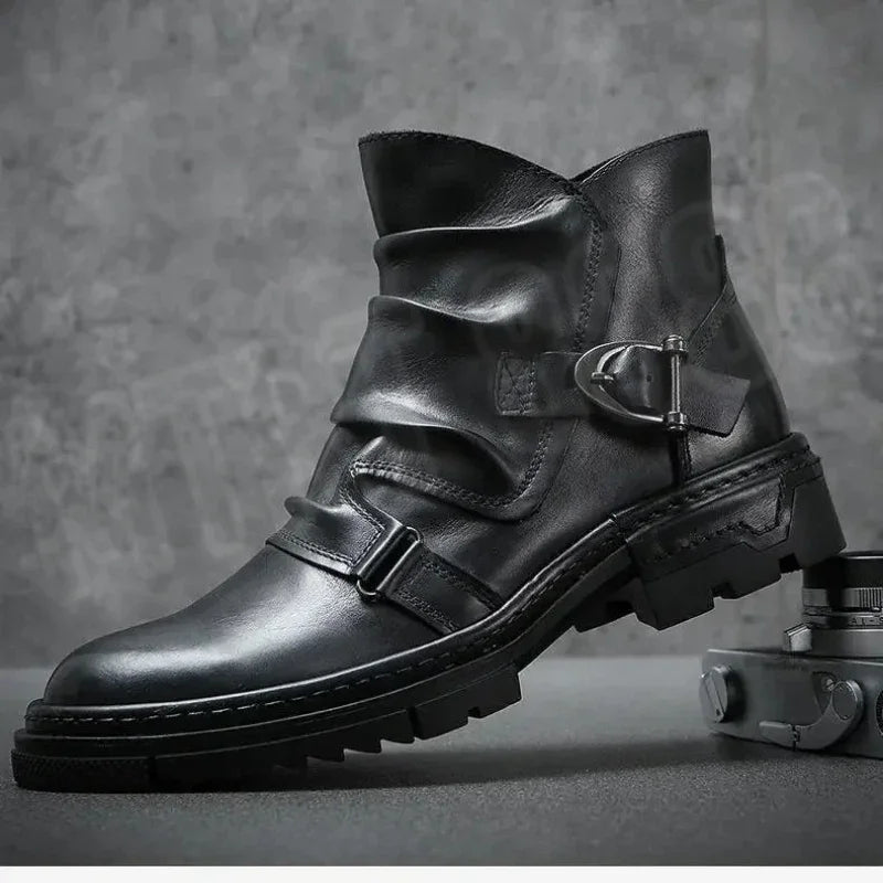 Bottes cuir motard bout rond - vue 4