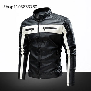 Blouson cuir homme col montant, style motard grande taille - vue 3