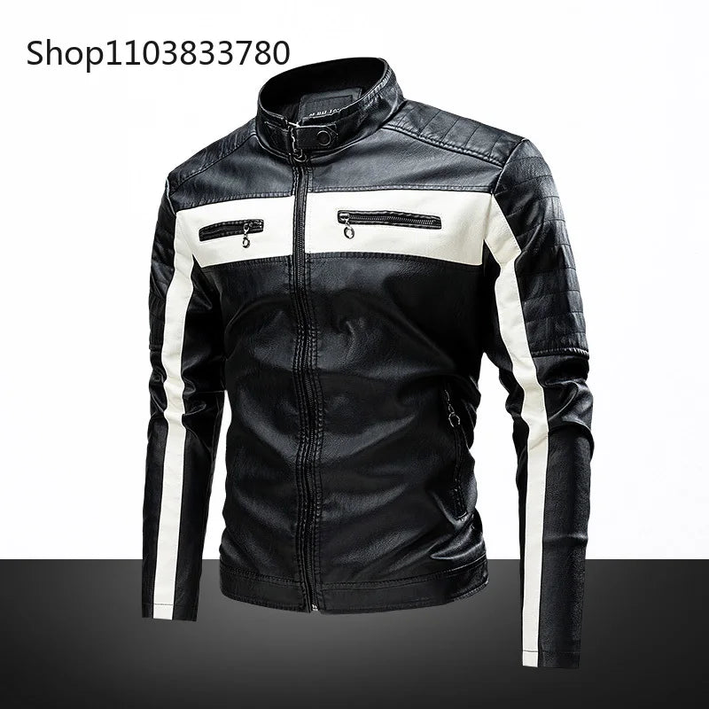 Blouson cuir homme col montant, style motard grande taille - vue 3