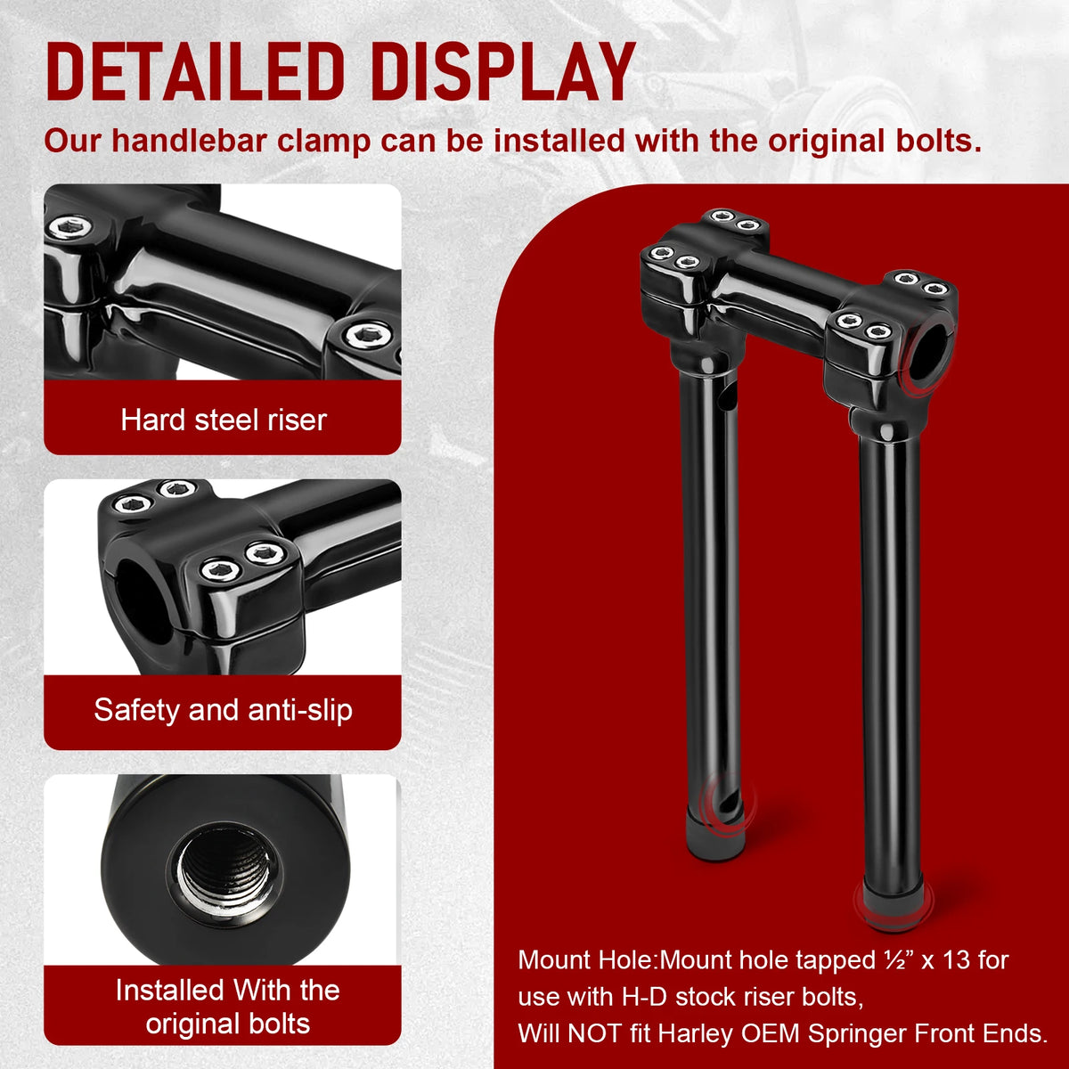Rehausseur de guidon monobloc 12 pouces, diamètre 1 pouce - Harley-Davidson Sportster, Softail, Dyna – photo 4/7