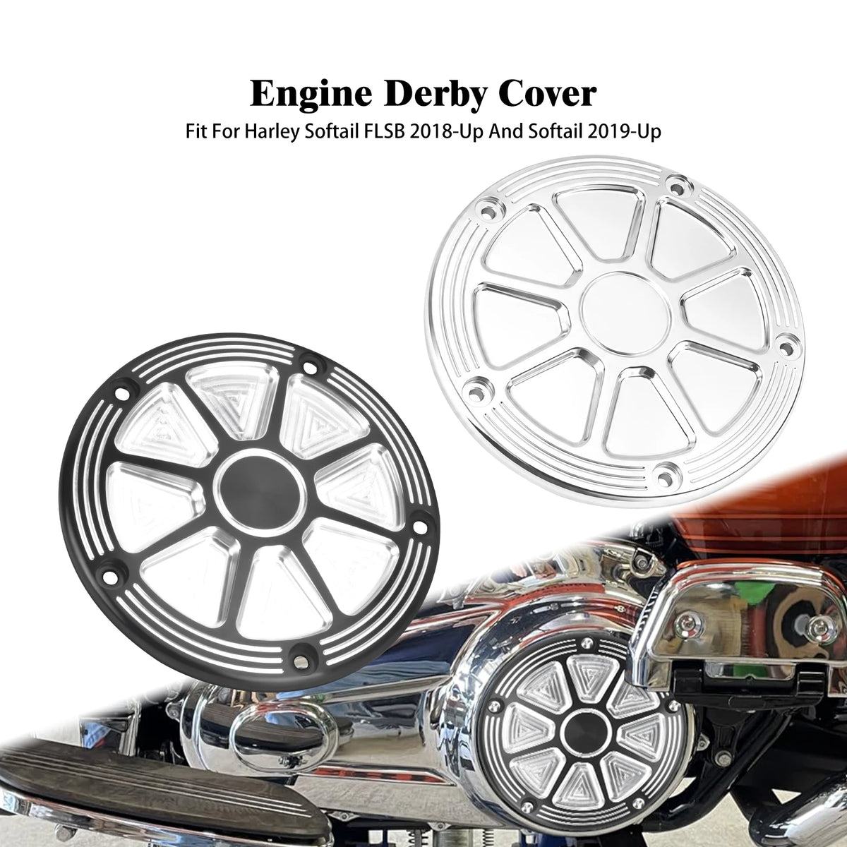 Cache moteur derby noir et chromé pour moto Harley-Davidson Softail - vue 1