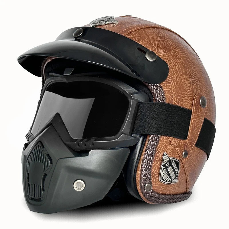 Casque Moto Vintage Ouvert en Cuir PU - Style Café Racer - vue 10