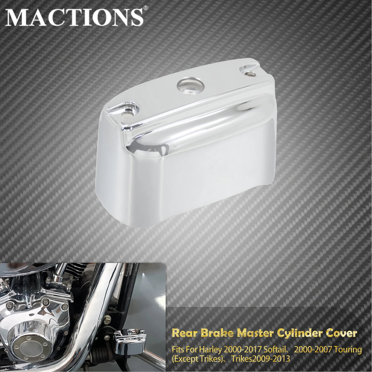 Cache de Maître-Cylindre de Frein Arrière Chromé - Harley-Davidson Softail, Touring 2000-2017 – photo 1/6