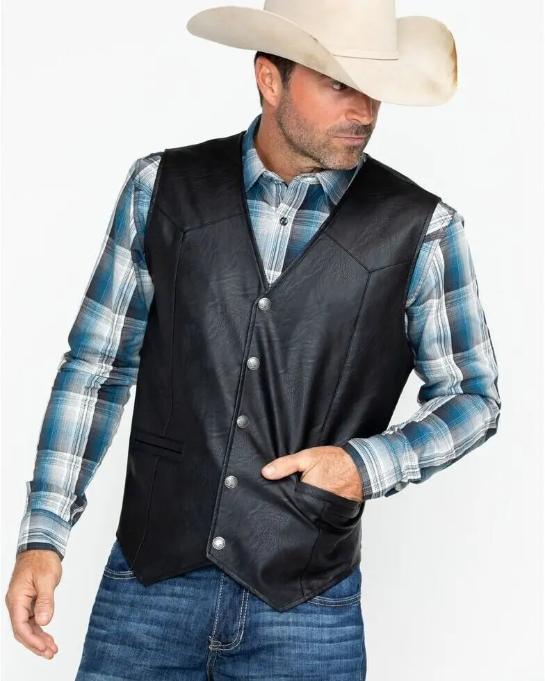 Gilet biker noir en simili cuir - vue - vue 4