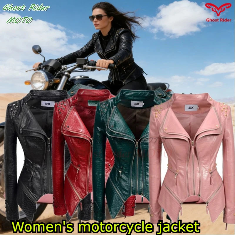 Veste motarde femme cloutée noire - vue de face - vue 1