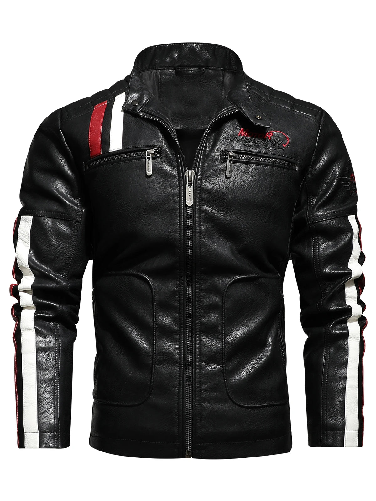 Blouson moto racing homme brodé avec doublure coton, vue de face - vue 1
