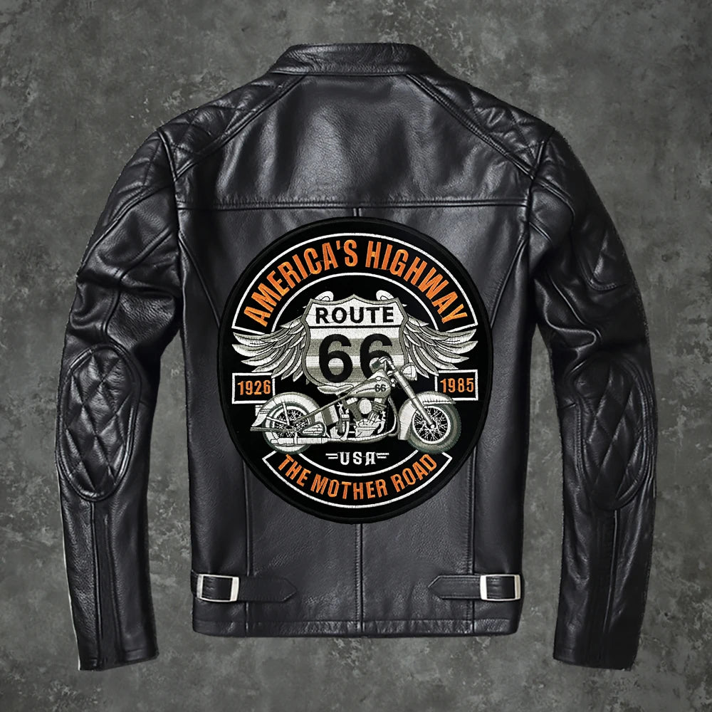 Écusson brodé Route 66 USA grand format à coudre sur blouson - vue 1