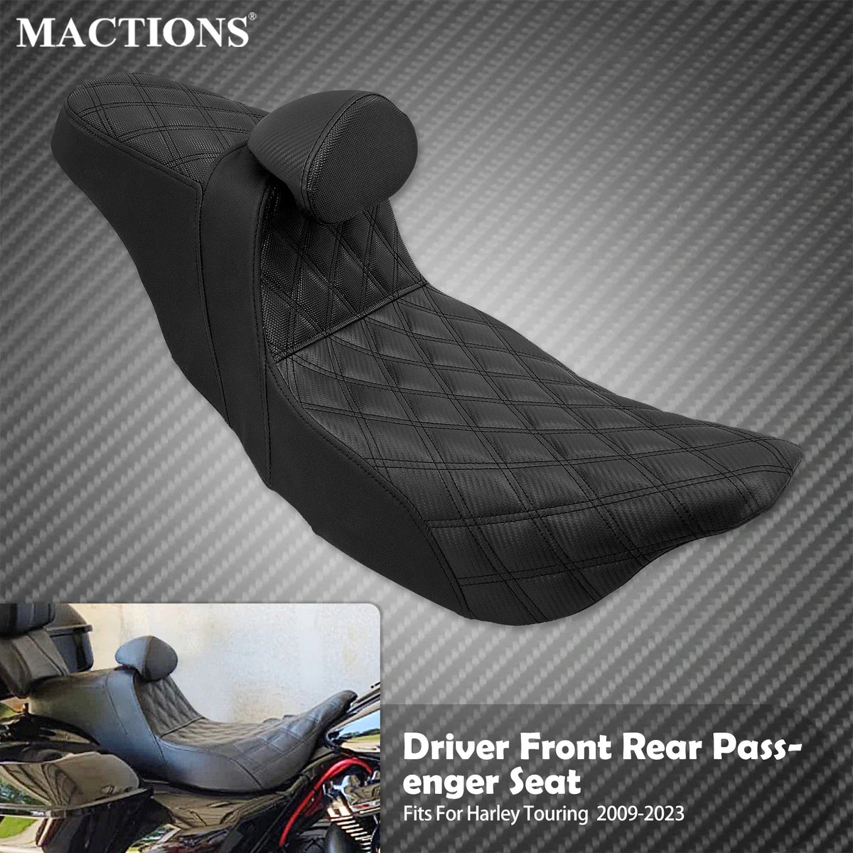 Selle Biplace à Piqûres Losange (Lattice Stitch) - Harley-Davidson Touring 2009-2025 – photo 1/12