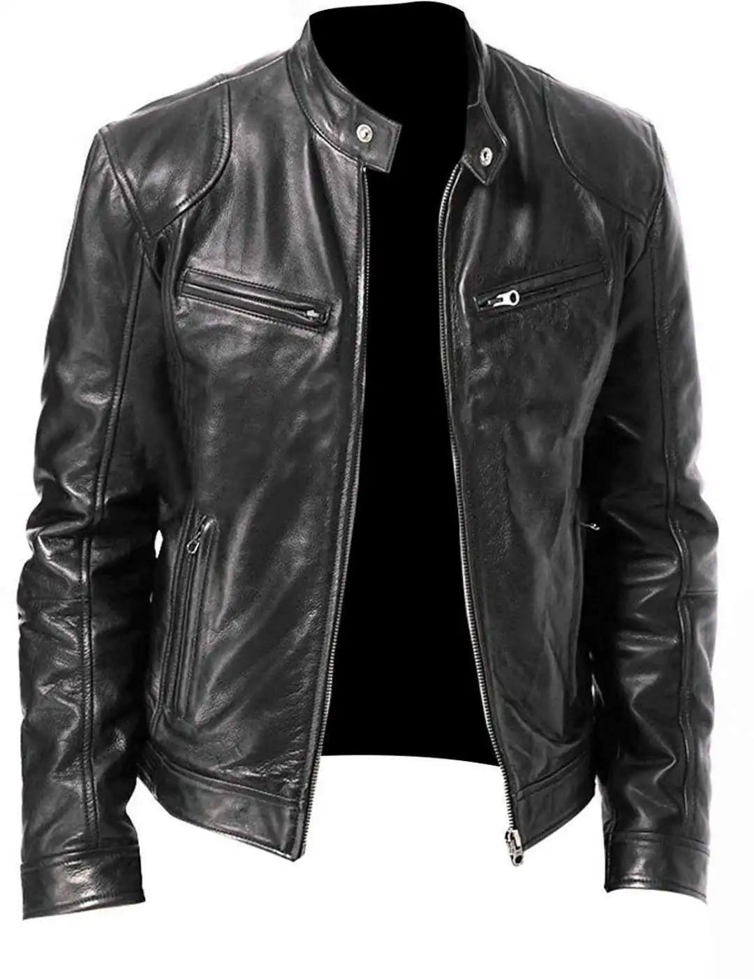 Blouson moto col montant en simili cuir - vue - vue 7