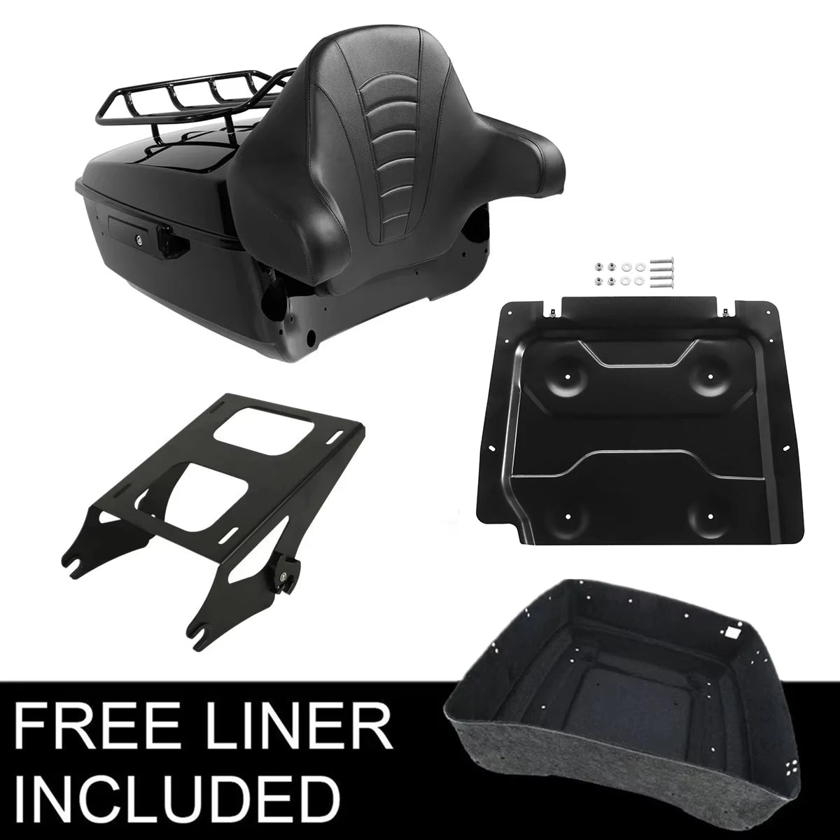 Malle top case noire avec dossier passager montée sur une Harley-Davidson Touring - vue 6