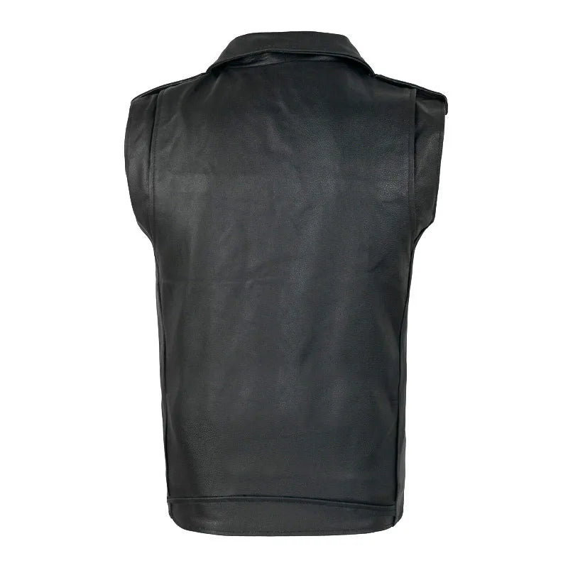 Gilet en simili cuir noir zippé, vue de face - vue 3